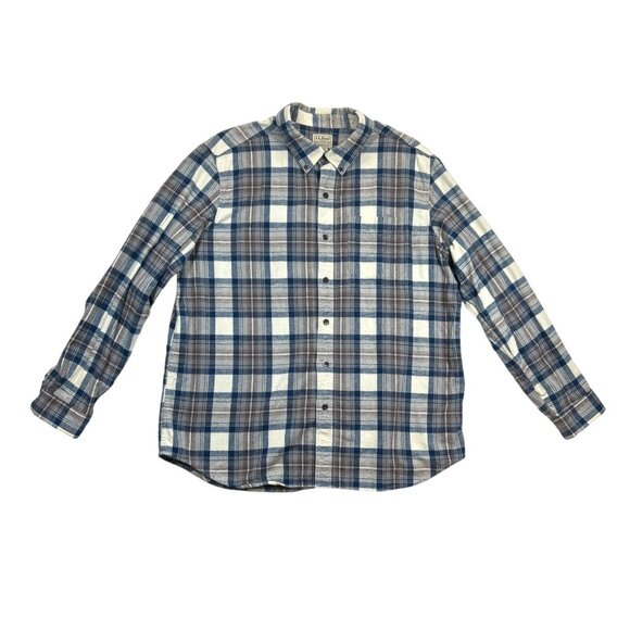 L.L.Bean Flannel‎ Shirt Mens XL Blue Brown Plaid Button-Down Cotton - Picture 1 of 5